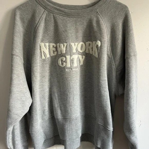 Lou & Grey New York City Sweatshirt Gray Size S Chenille Letter Pullover - Picture 2 of 5